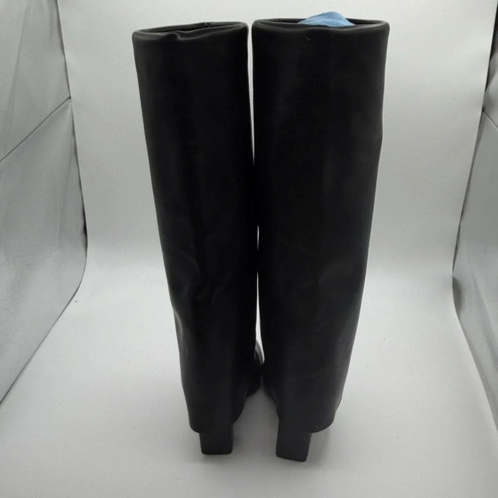 NEW MADDEN GIRL BLACK LEATHER TALL POINTED TOE BOOTS - Picture 7 of 9